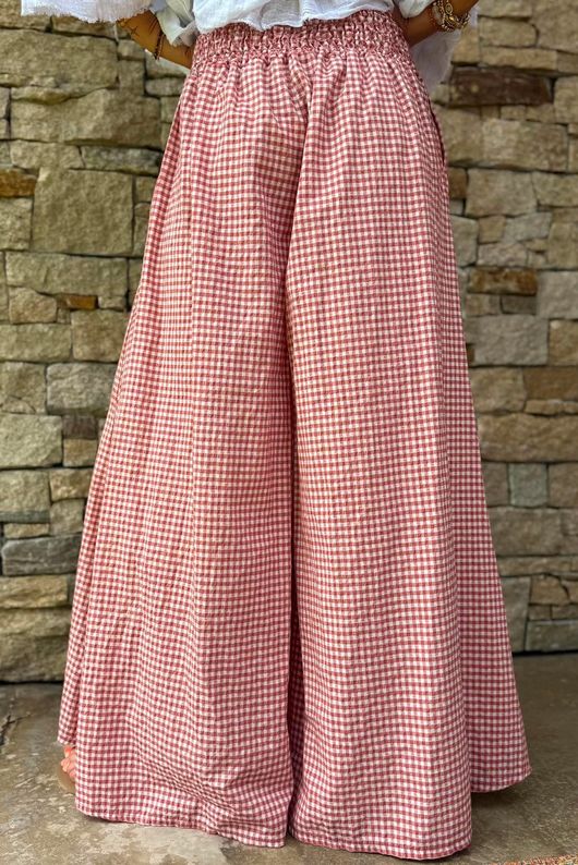 Arbi Gingham Palazzo Pant Indian Red